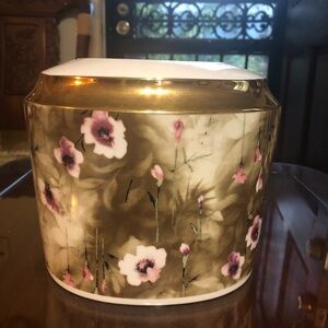 Floral Gold and Pink Ceramic Kleenex Dish